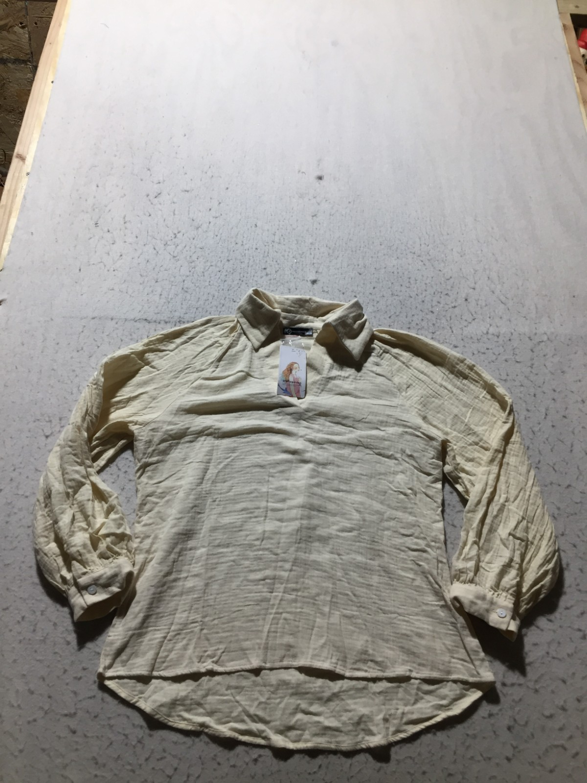NEW PrettyGarden Blouse Womens M Medium Cream Long Sleeve Collared V Neck Soft