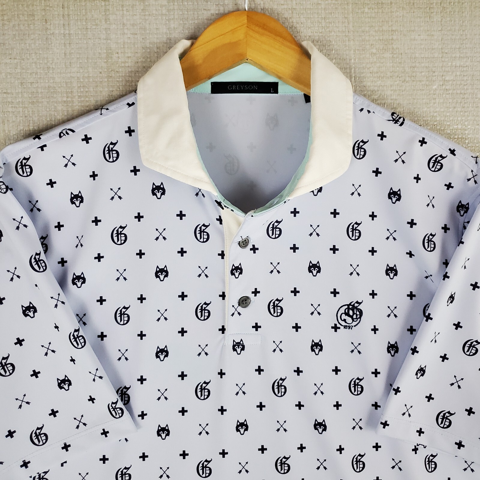GREYSON Sz large Mens Cutaway Collar Polo Shirt Performance All Over Print Golf