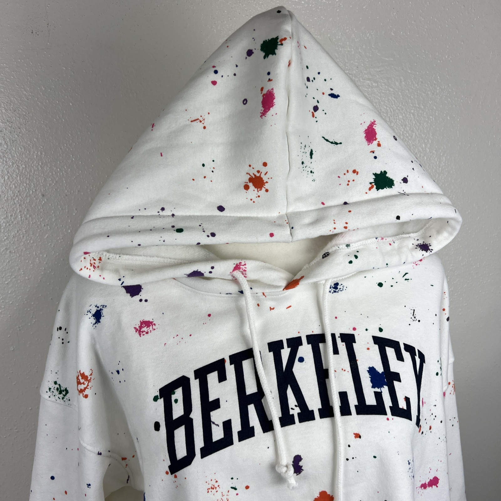 Champion Berkeley Sweater Women Large White Paint Splat Pullover Hoodie College