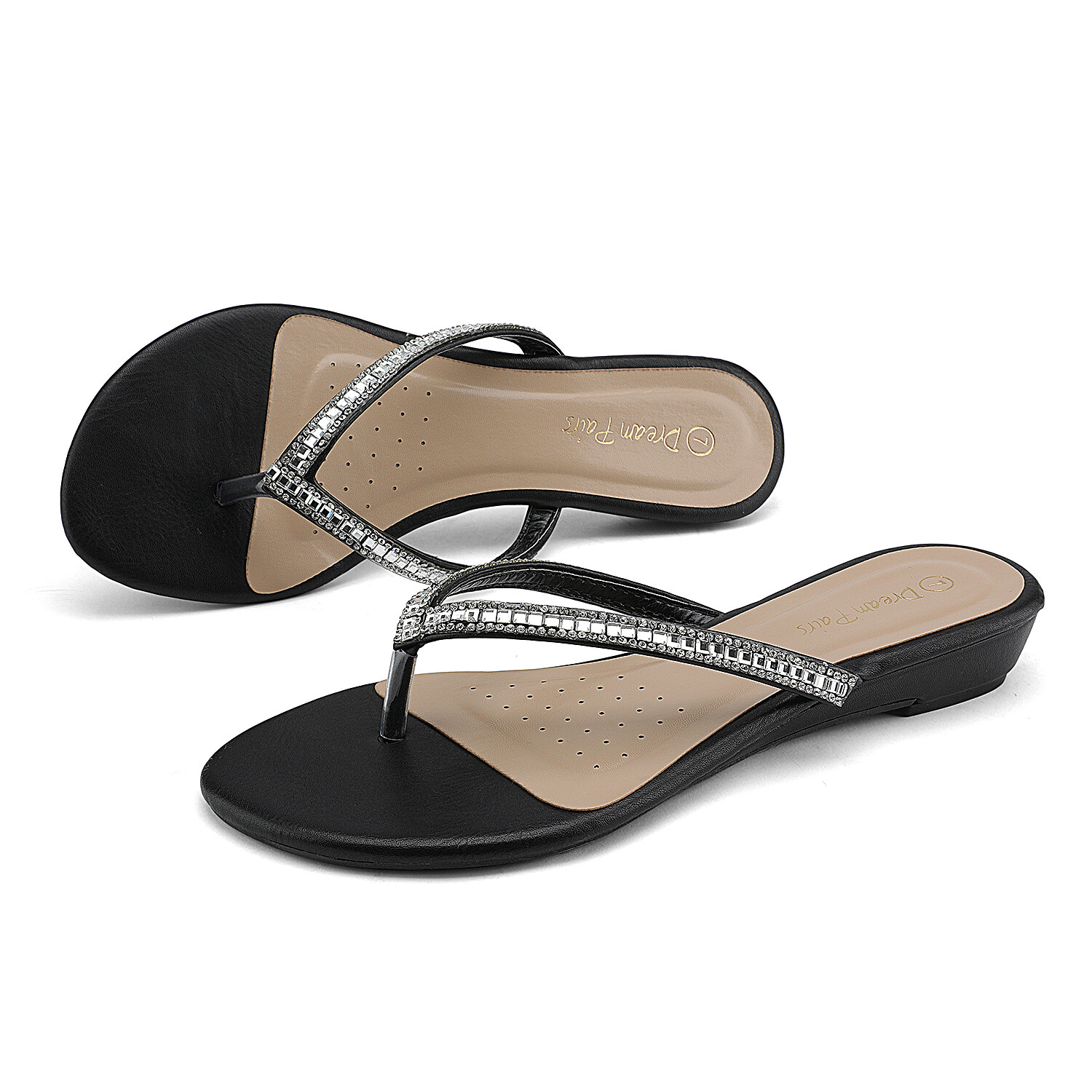Women Party Rhinestones Flip-Flop Slides Flat Sandals Thong Open Toe Shoes Size