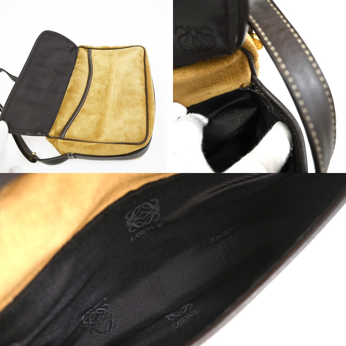 LOEWE Logo Anagram Shoulder Hand Bag Suede Leather Brown GHW 35YJ077