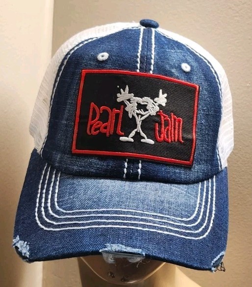 Pearl Jam Hat Distressed Blue Jean & White Mesh PEARL JAM HAT