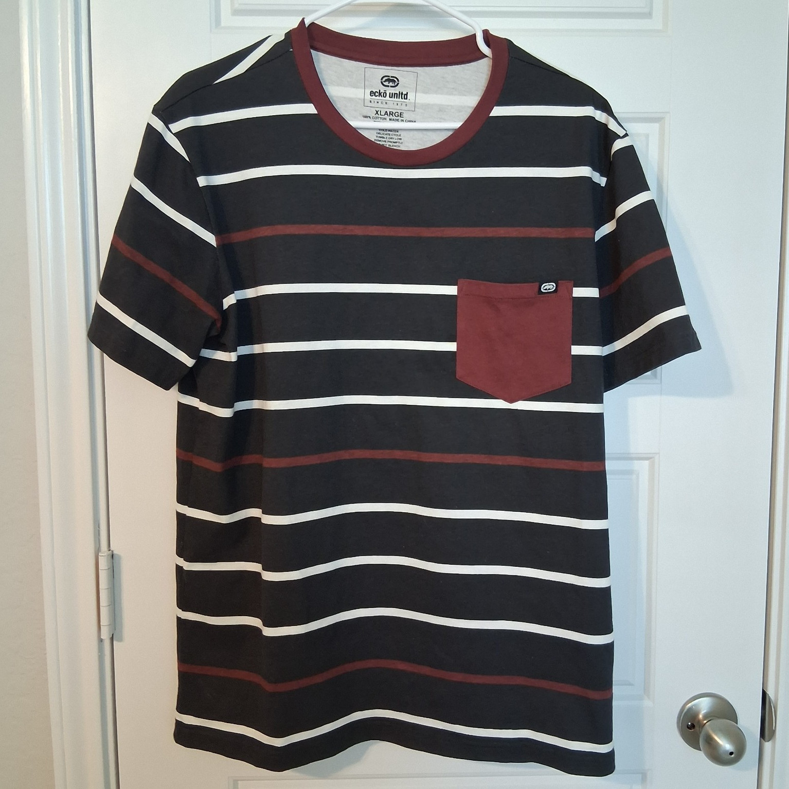 Ecko Unltd. Men’s XL Striped Crew Neck Short Sleeve Pocket Tee 100% Cotton
