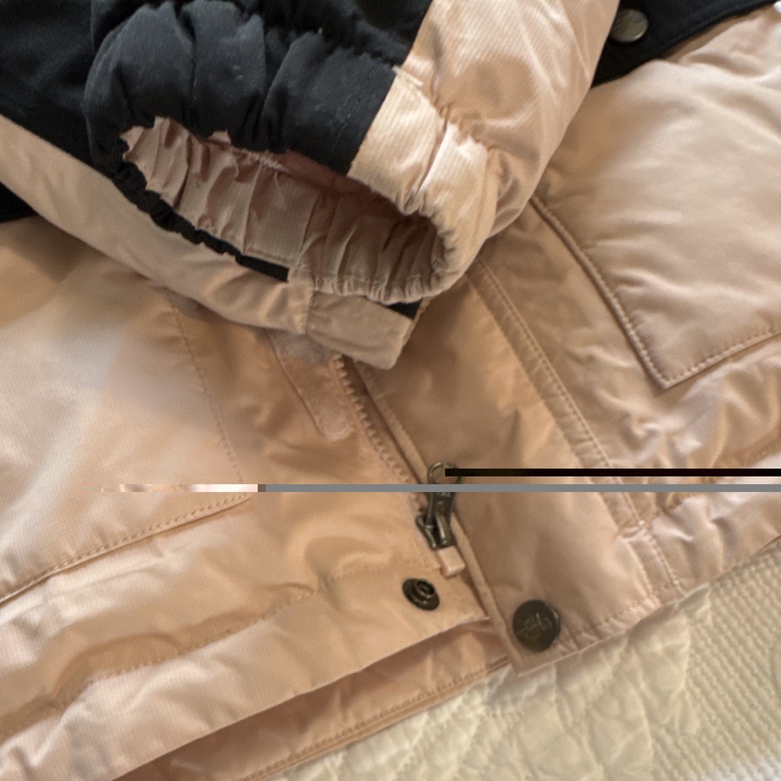 The North Face Girls L (7/8) Hooded Down Jacket Beige/Black Colorblock