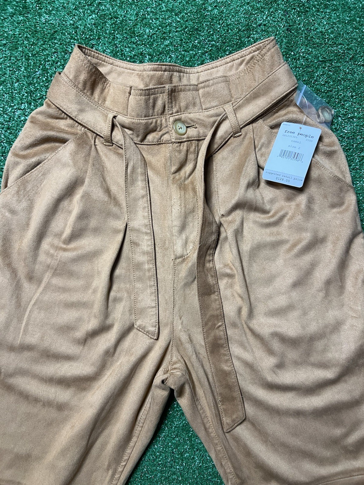 FREE PEOPLE Pants Womens Sz 2 Camel Nightfall Fx Suede High-Waisted Paperbag NWT