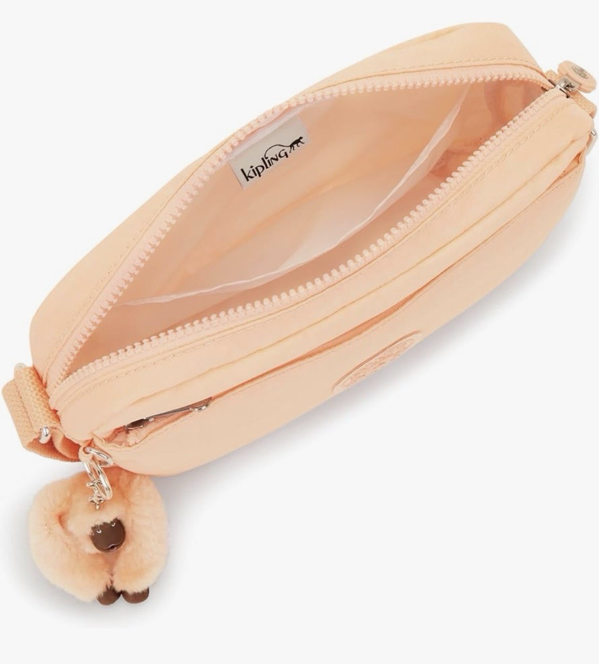 Kipling Small Pink Zip Crossbody Bag Adjustable Strap Monkey Charm Logo