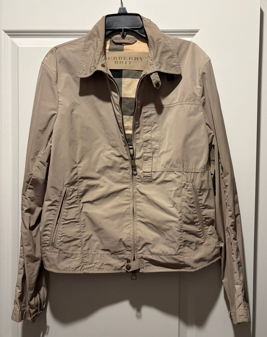 Burberry Brit Nova Check Bomber Jacket Men’s Large Khaki Quiet Luxury