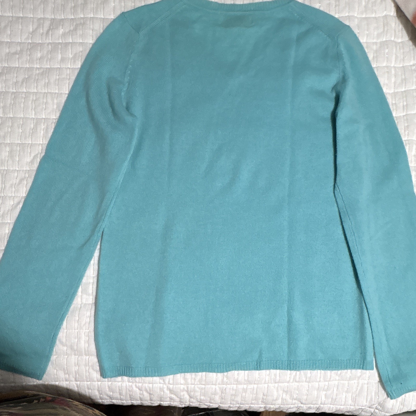 Peck & Peck Blue Solid Knit 100% Cashmere V-Neck Pullover Sweater Women M