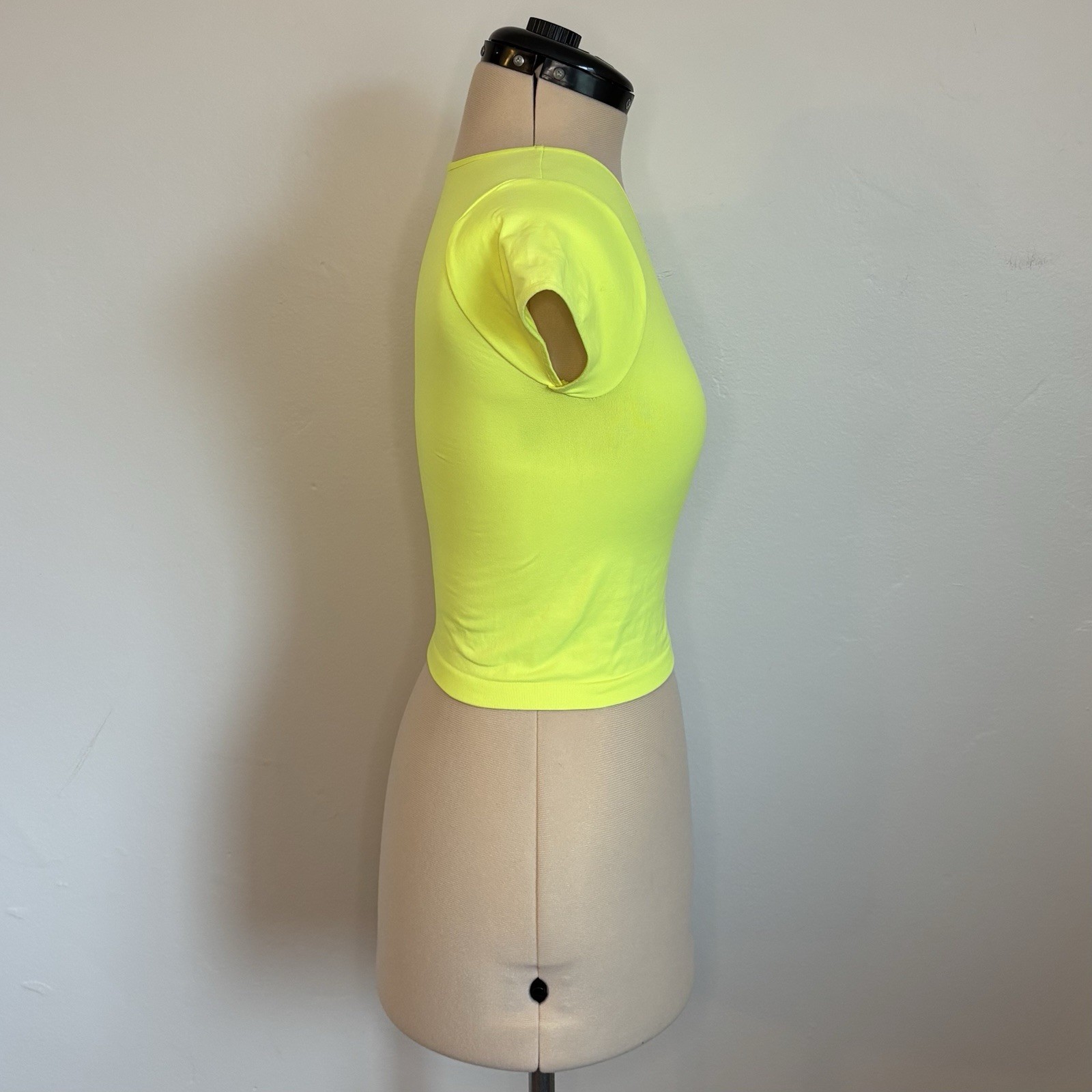 Free People Intimately Bright Neon Yellow Stretchy Crew Crop Top Baby Tee, XS/S
