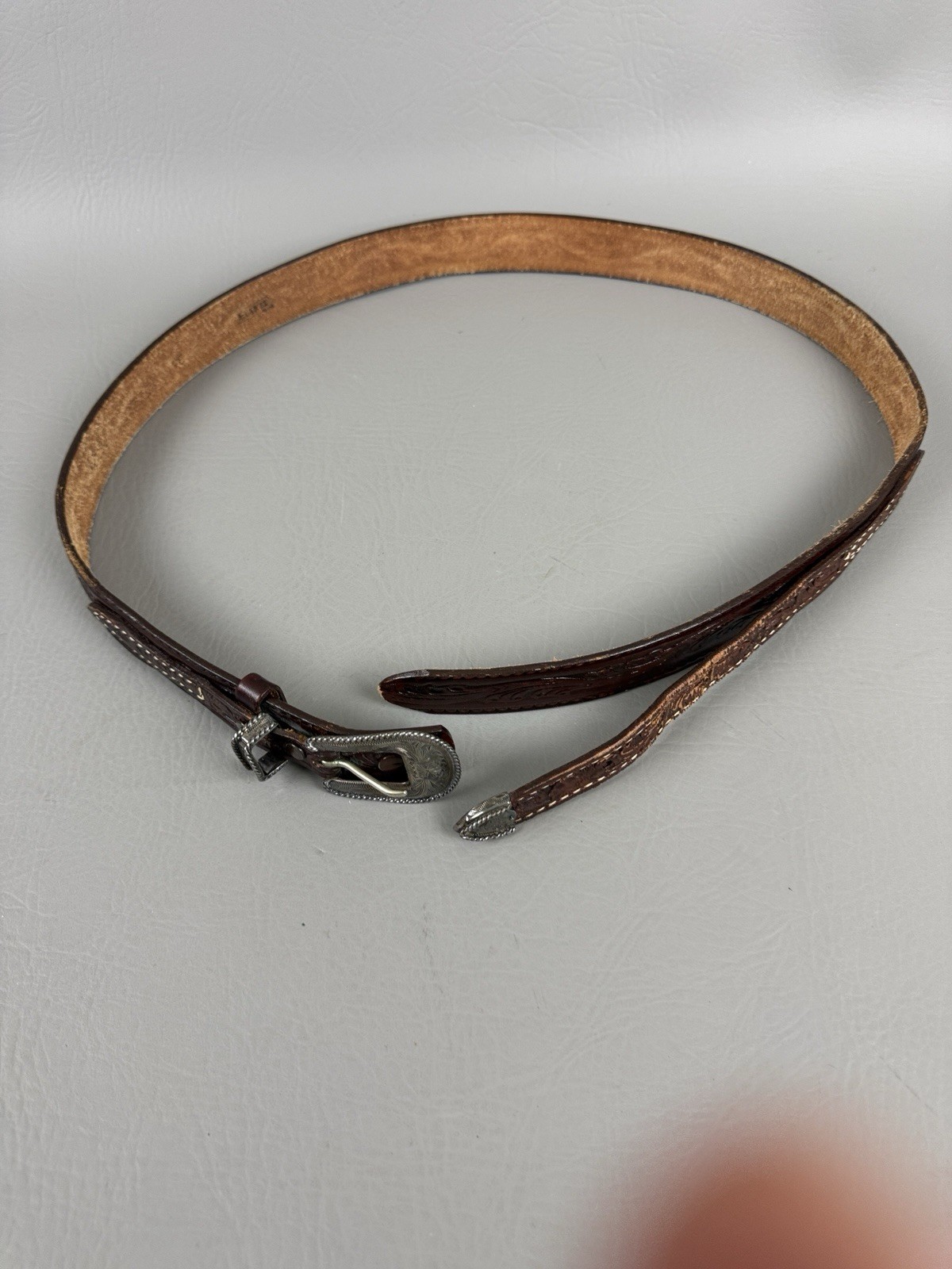 VOGT 3 Piece Sterling Silver .925 Buckle Tex Tan Leather Belt Size 36