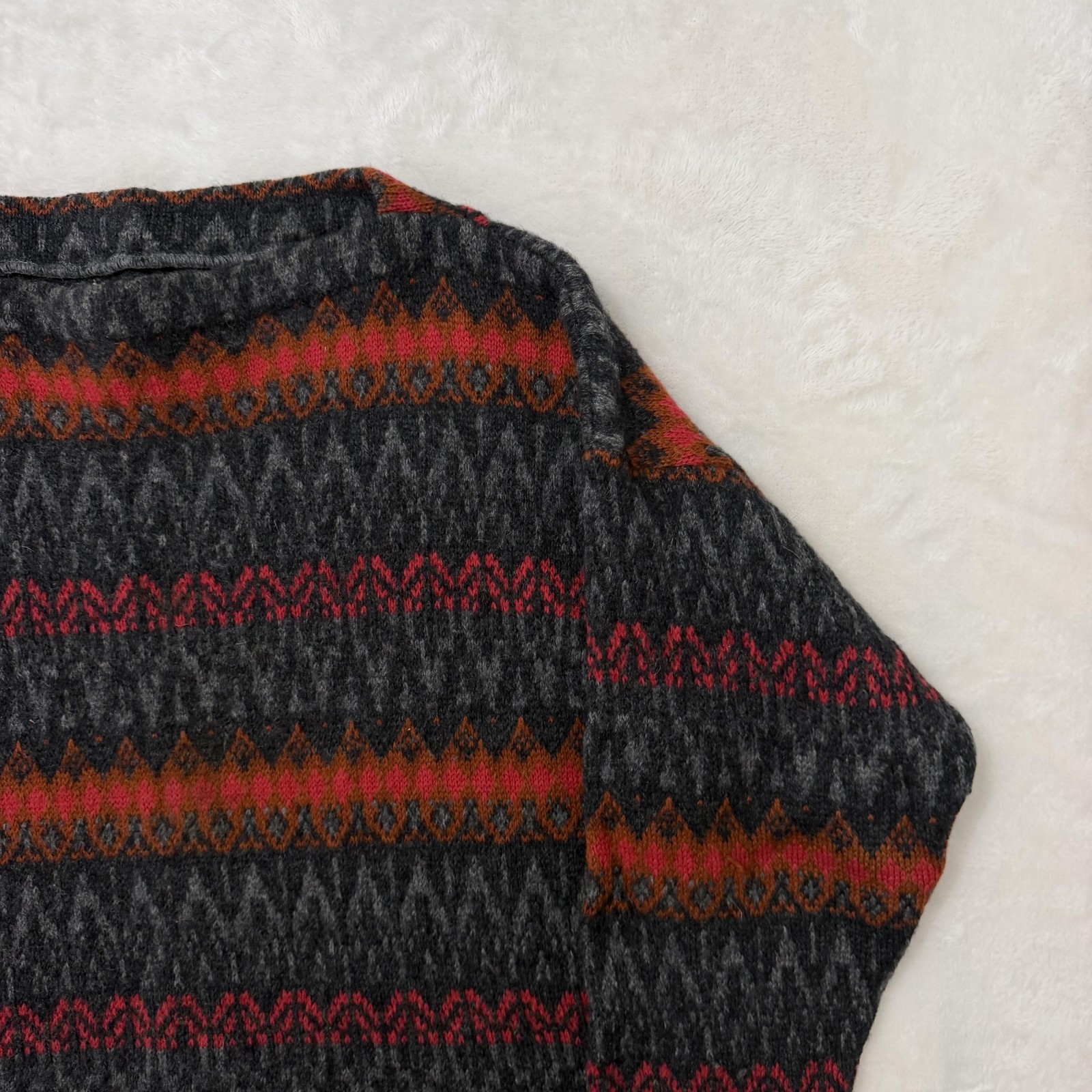 Vintage Jersey Modeller Sweater Womens Large Gray Wool Fair Isle Sweden