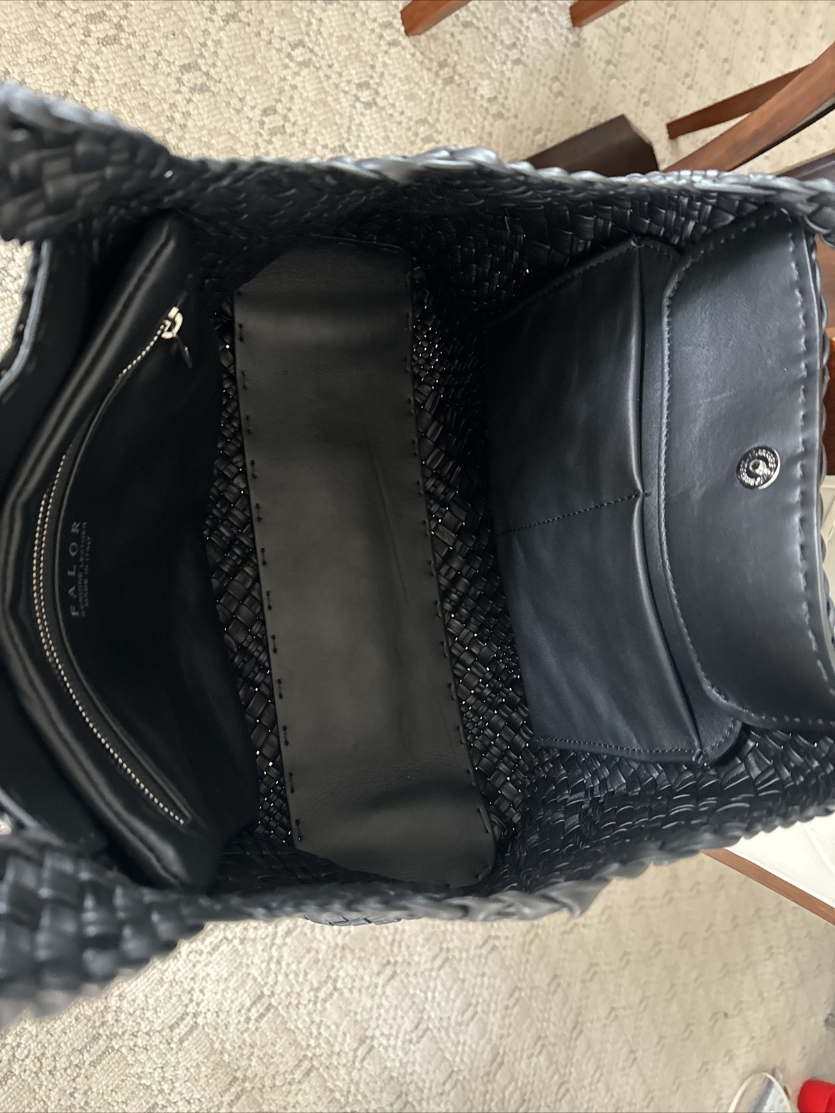 FALOR -ITALIAN Woven Soft Leather ~BLACK Tote Shoulder Bag XL NWT