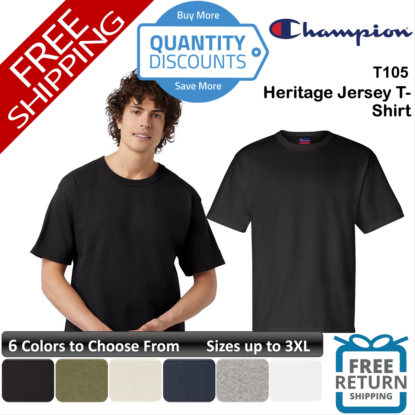 🔥 Champion Men Heritage Short Sleeve Cotton Jersey T-shirt Up To 3XL T105