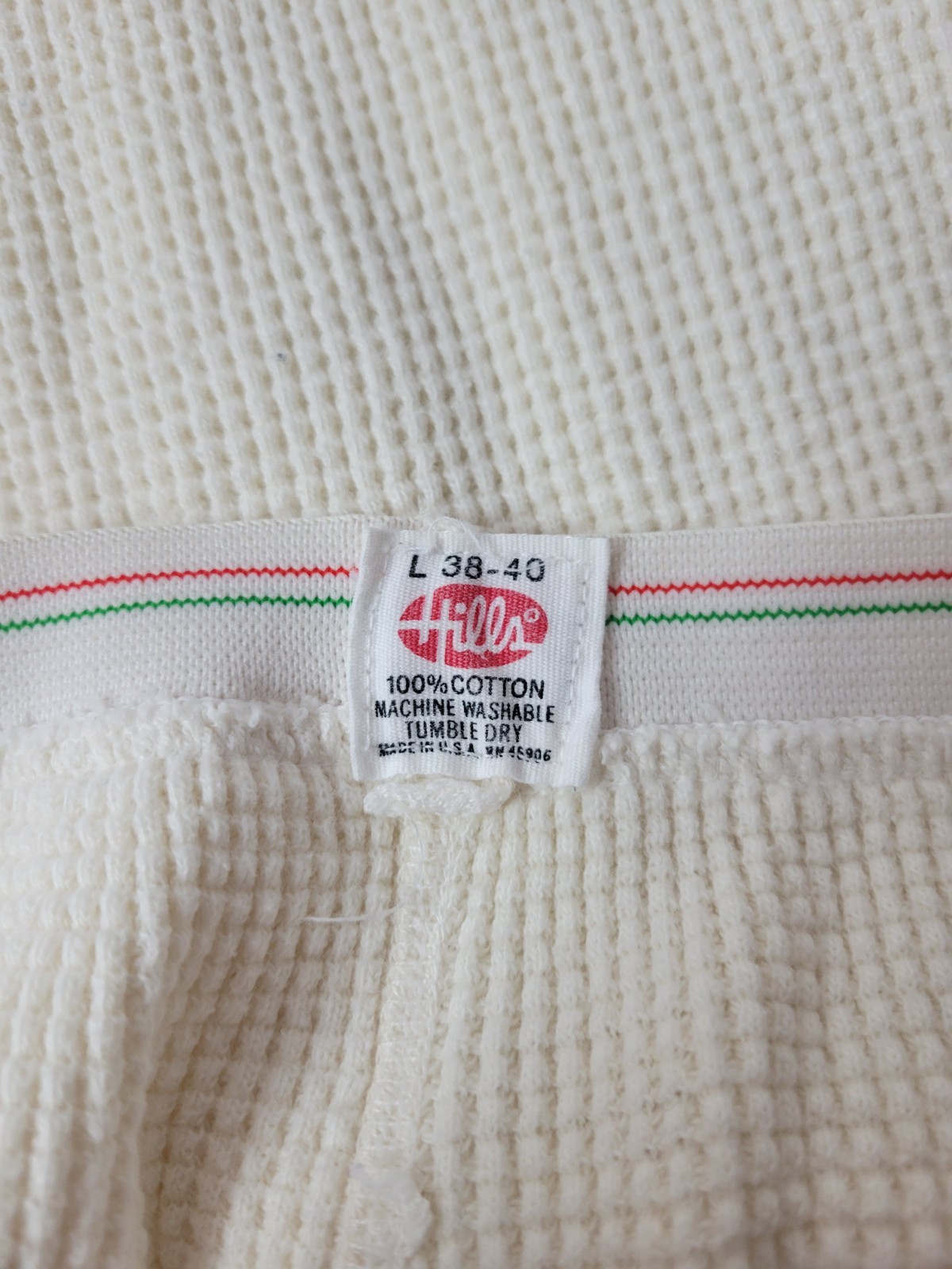 Vtg Hills Store Mens White Cotton Thermal Long Johns Waffle Knit Cotton USA L