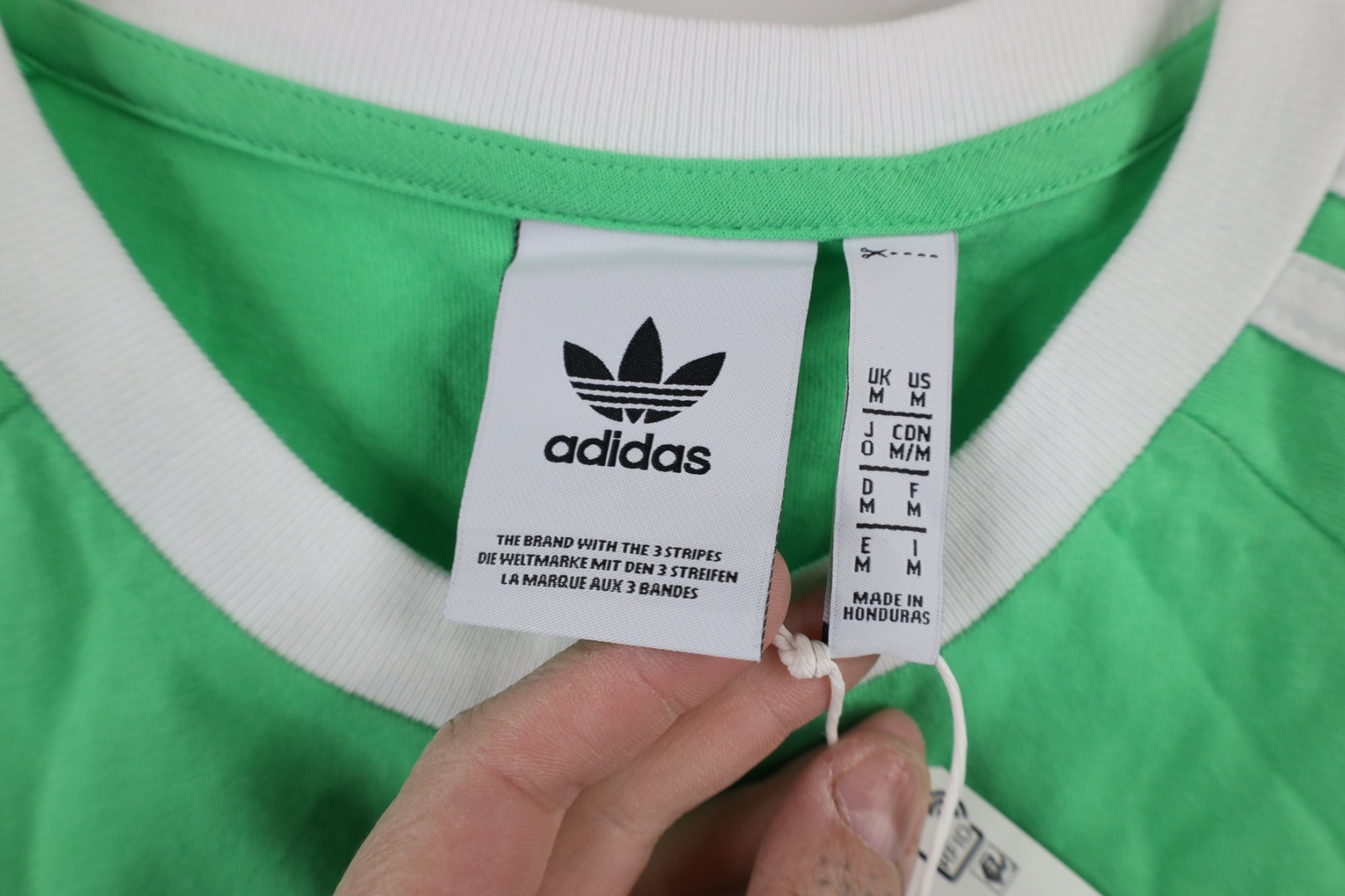 New Adidas Mens M Spell Out Trefoil Striped Short Sleeve Ringer T-Shirt Green