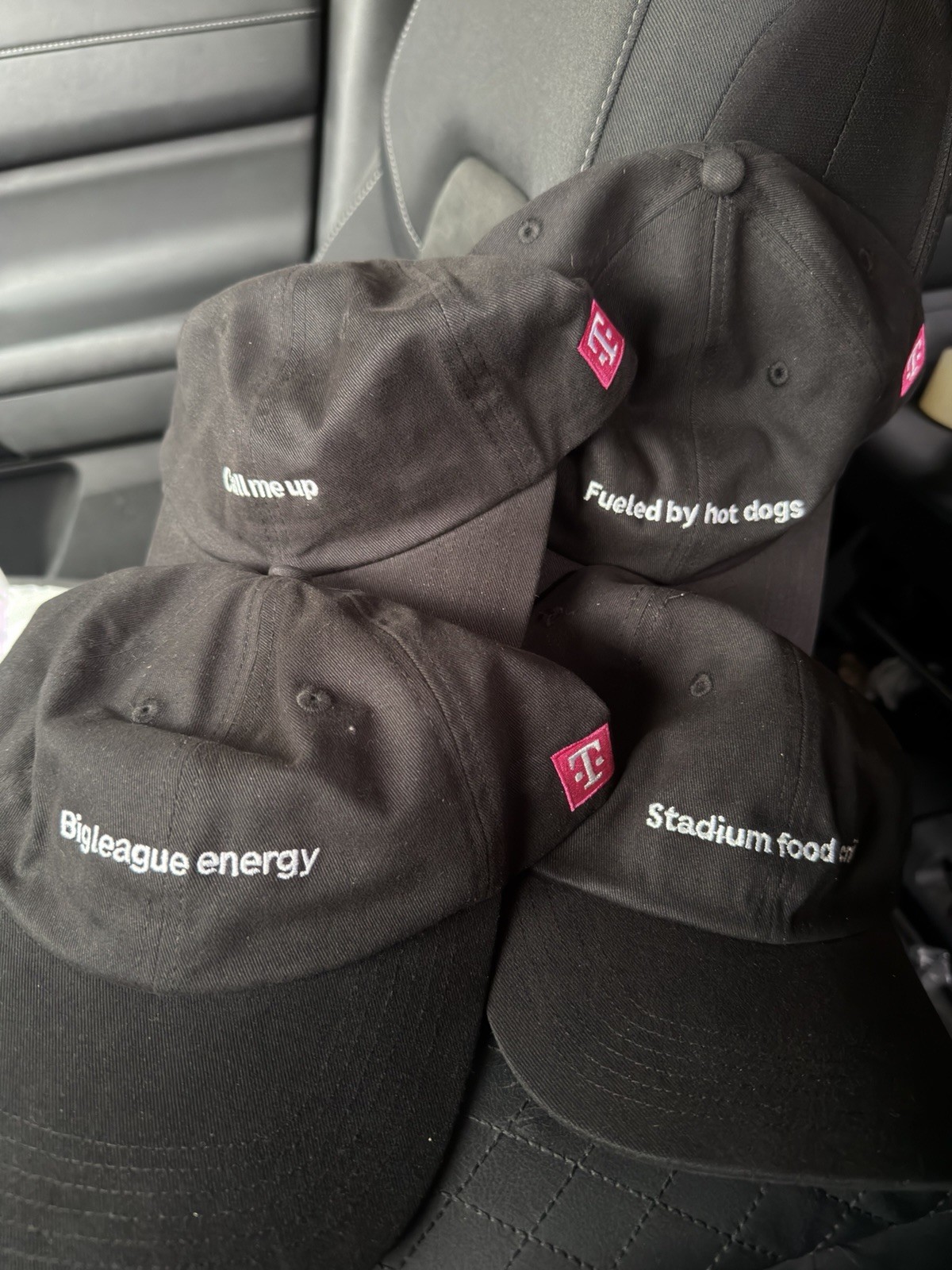 Set of 4 T-Mobile Tuesday Adjustable Baseball Hats Cap~ Embroidered Blk~ 4 NEW