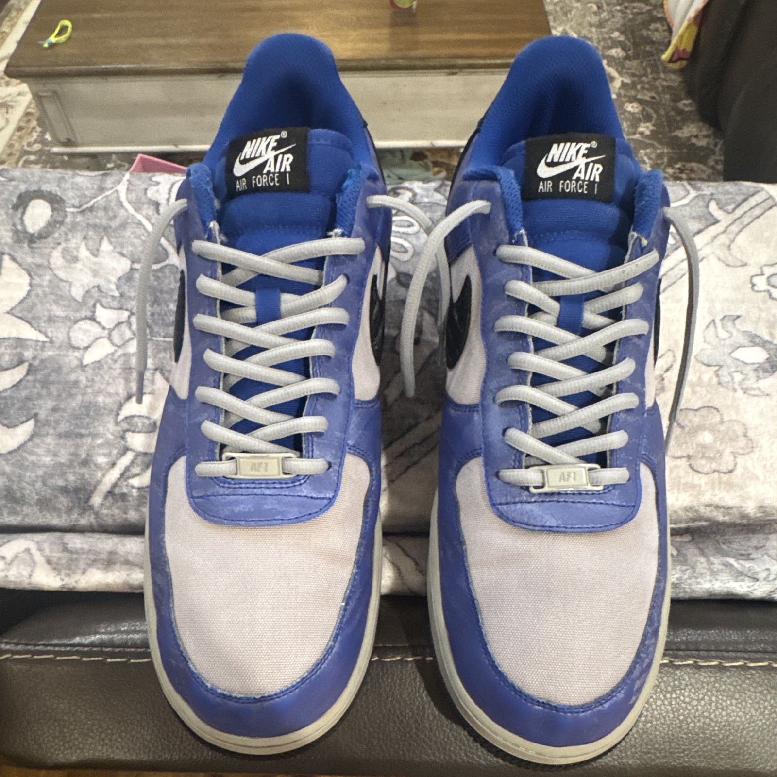 Size 14 Nike Air Force 1 Low Men’s Lace-Up Sneakers Blue/Gray/Black Colorblock