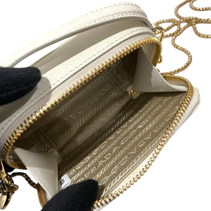 PRADA Bag: Saffiano Triangle 2WAY Shoulder Bag 1NR025 White W11H6D4cm;