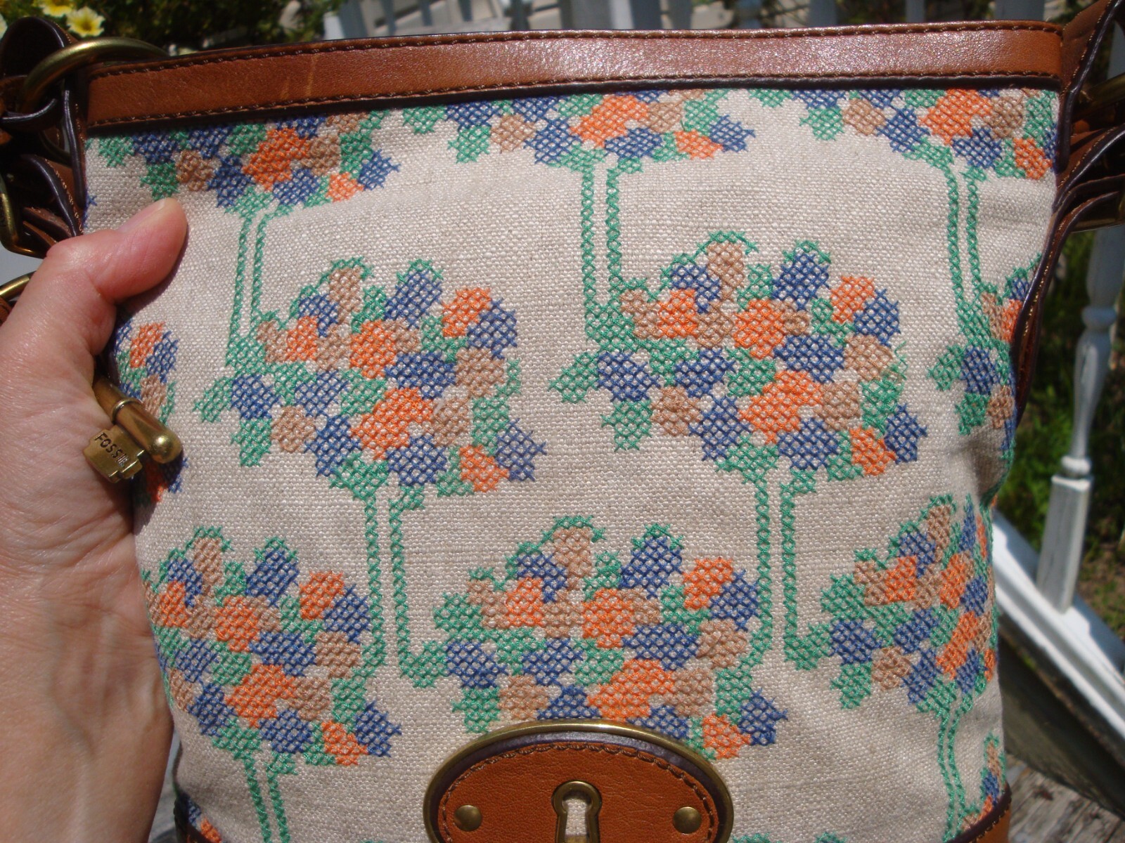 FOSSIL Brown Leather Crossbody Handbag Shoulder Boho Hobo Hippie Vintage Maddox