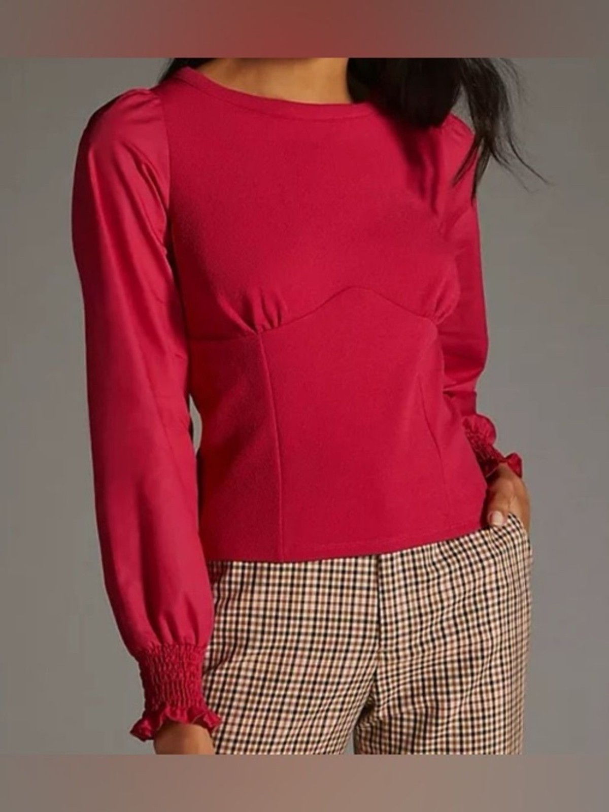 By Anthropologie Corset Silhouette Puff Long Sleeve Top Medium Romantic Blouse