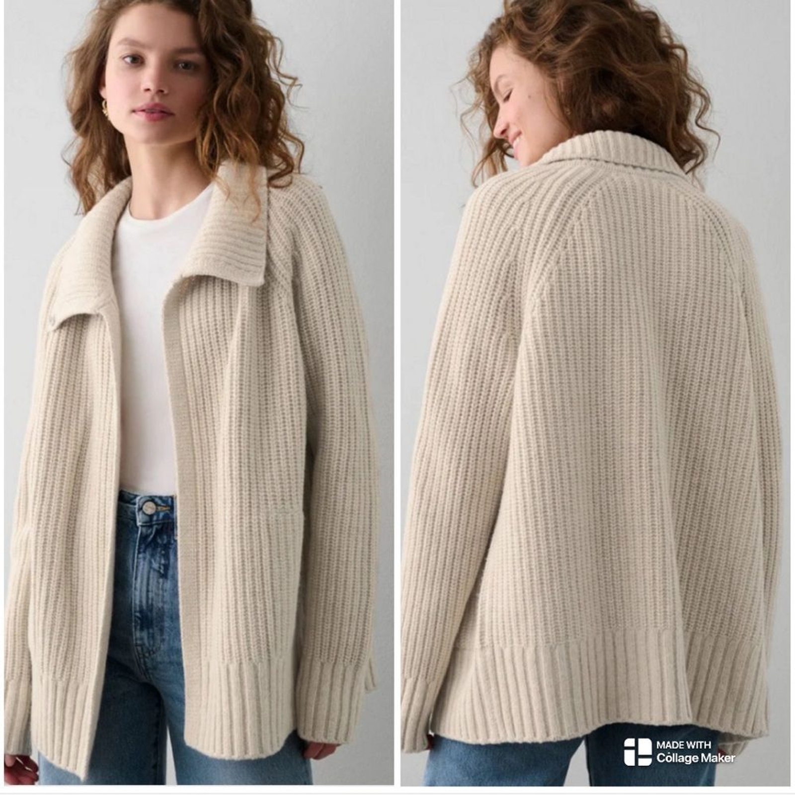 RRP US$395 White + Warren cotton wool cashmere blend coatigan ivory marl NWT L