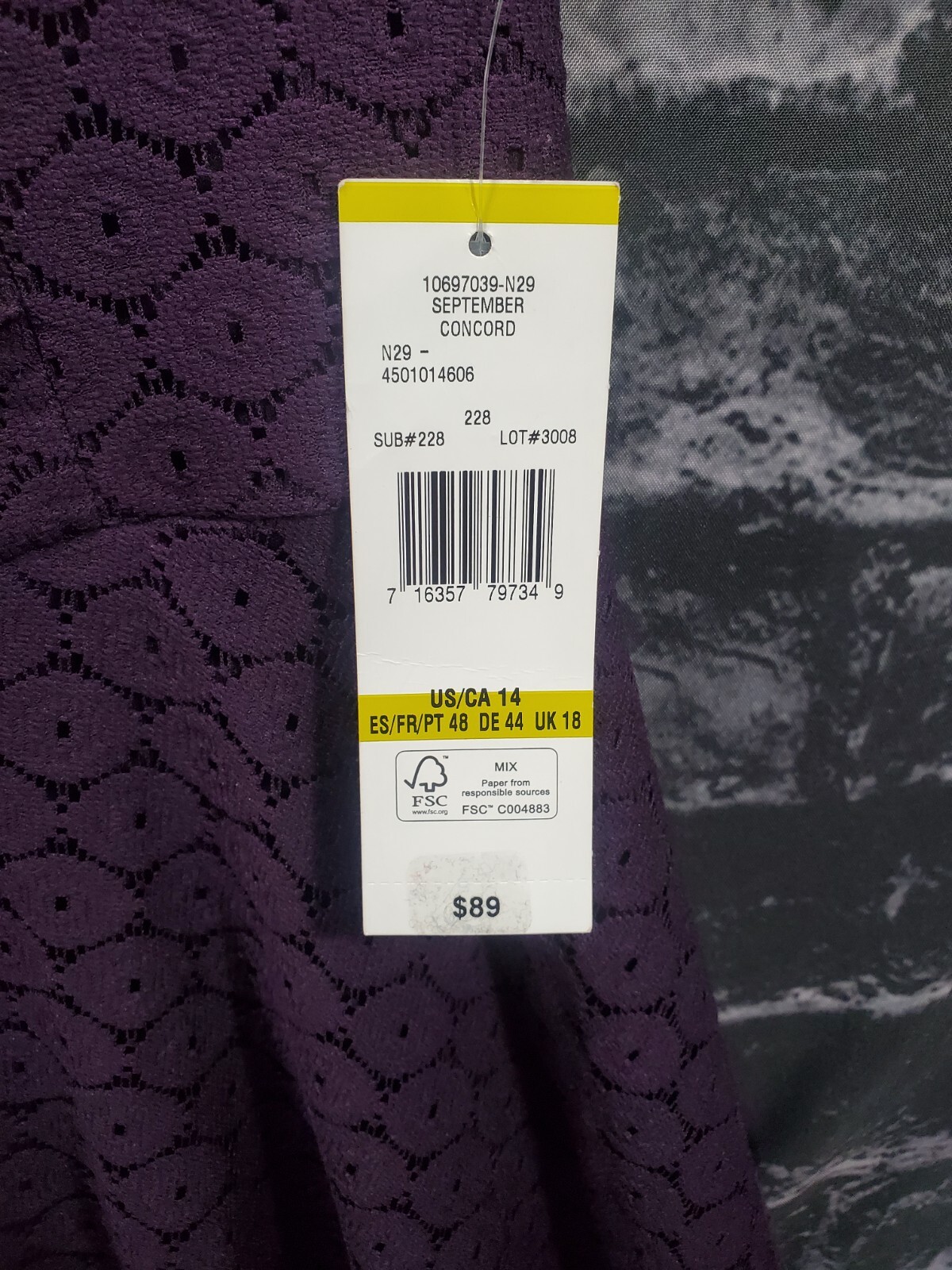 Black Label by Evan Picone Dress Womens 14 Purple Faux Wrap Elegant Classic NWTs