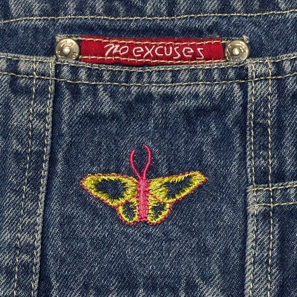 Vintage 90s No Excuses Denim Bib Overalls Shorts Shortalls Girls Large Butterfly