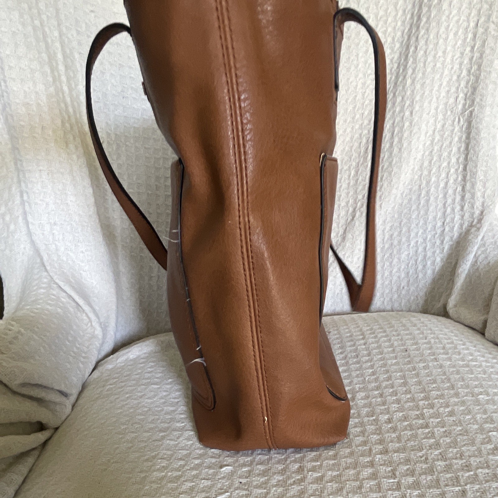 LC Lauren Conrad Brown Tote Bag Zip Top Magnetic Snap Inner Pockets Beige Lined