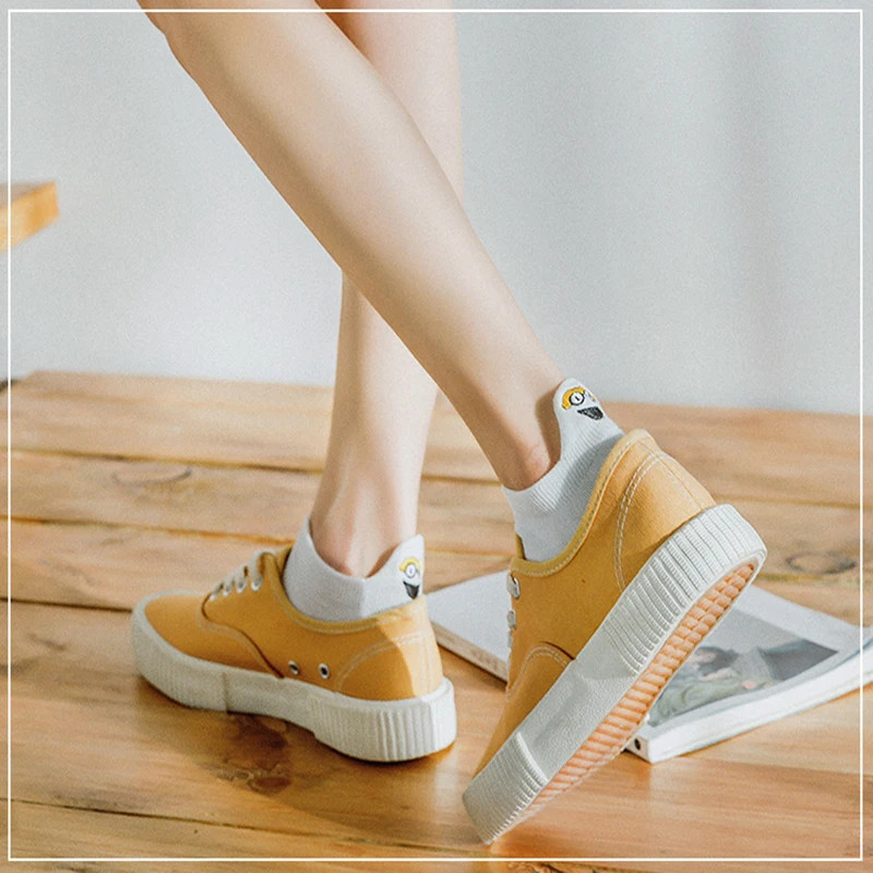 5 Pairs/Pack Kawaii Embroidered Expressio Women Socks Happy Fashion Ankle Funny