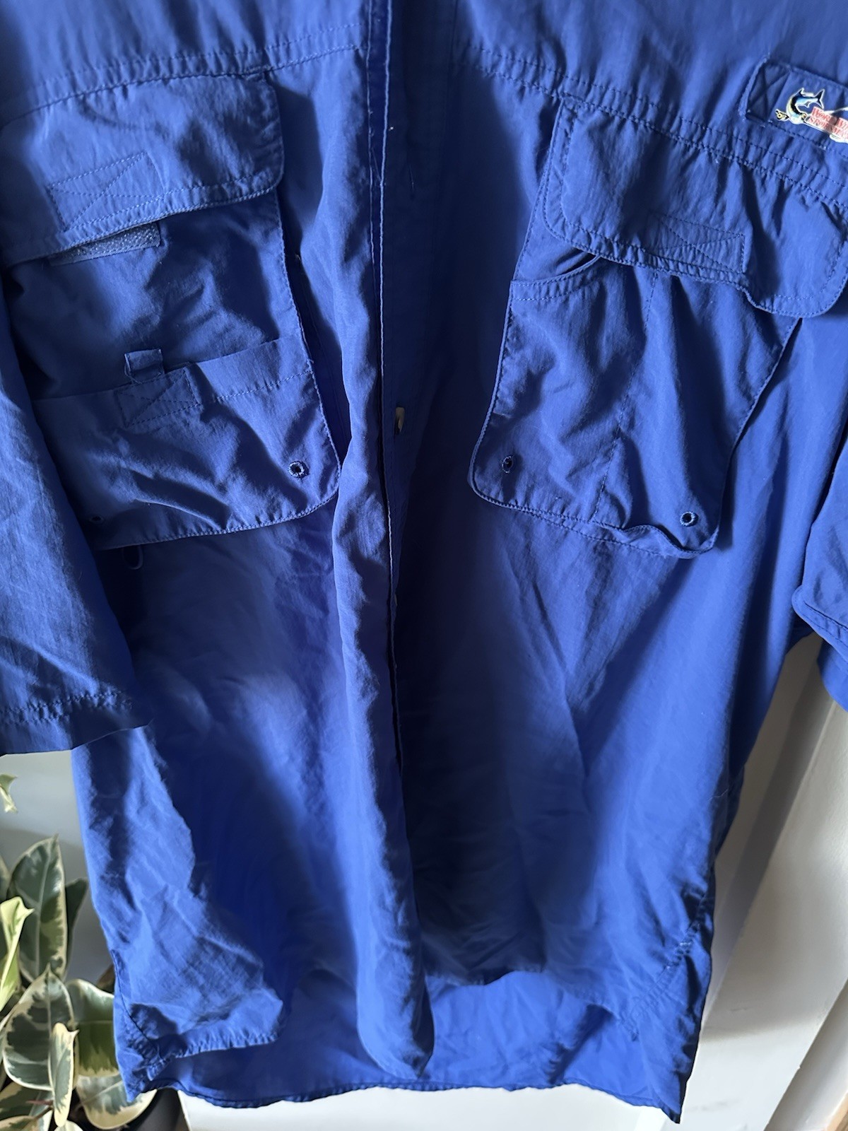 World Wide Sportsman Fishing Shirt Men Blue Vented Short Sleeve Hiking LG