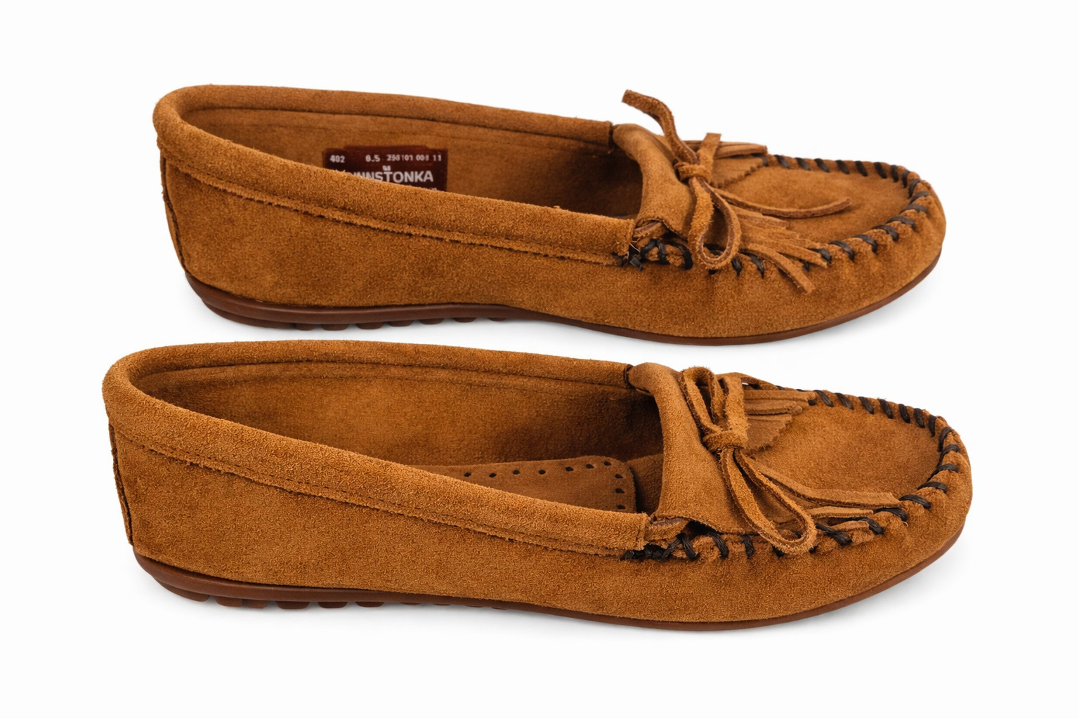 Minnetonka Moccasins Womens 8.5 Brown Suede Kilty Fringe Driving Loafer Shoes