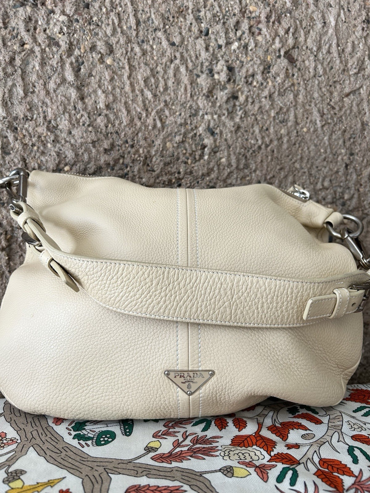 Prada Vitello Daino Leather Shoulder Bag | Ivory Beige | Made in Italy