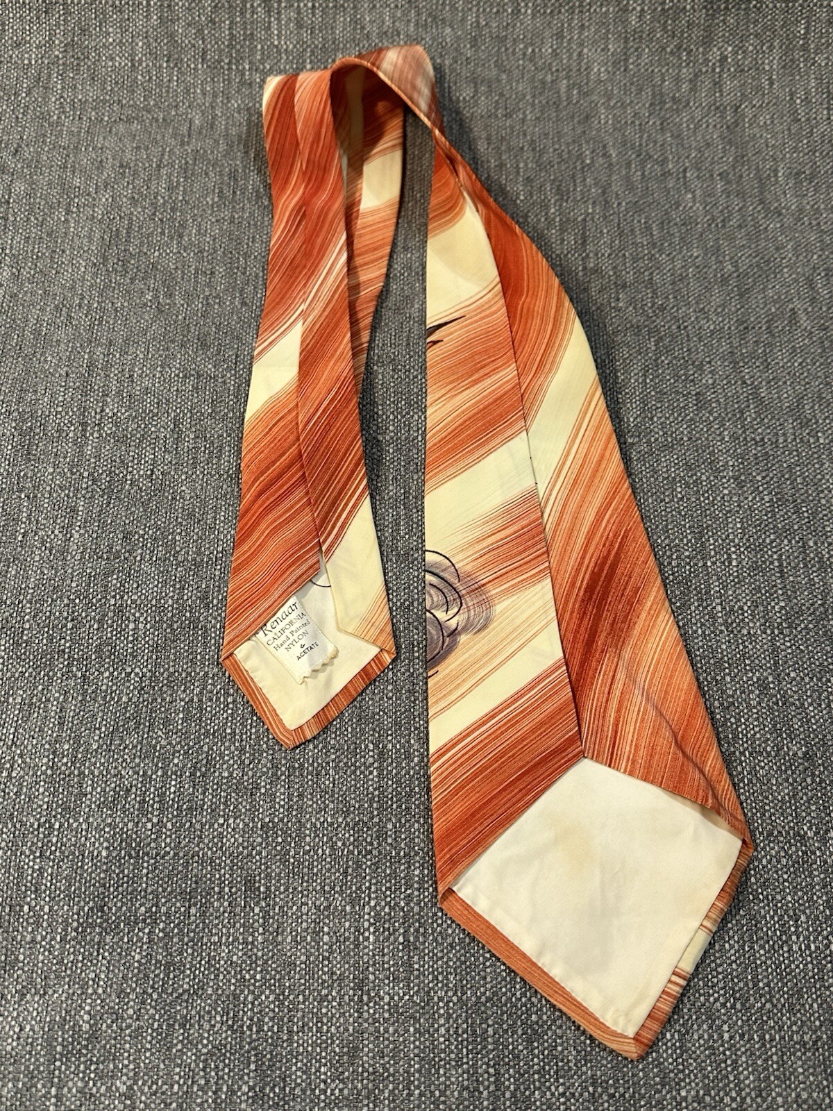 Vintage Tie Hand Painted Art Deco Brush Strokes Orange Fish Nautical Rockabilly