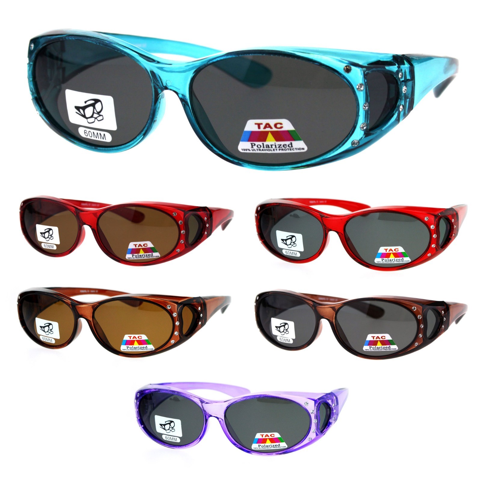 SA106 Rhinestone Polarized Womens 60mm Over the Glasses Fit Over Sunglasses