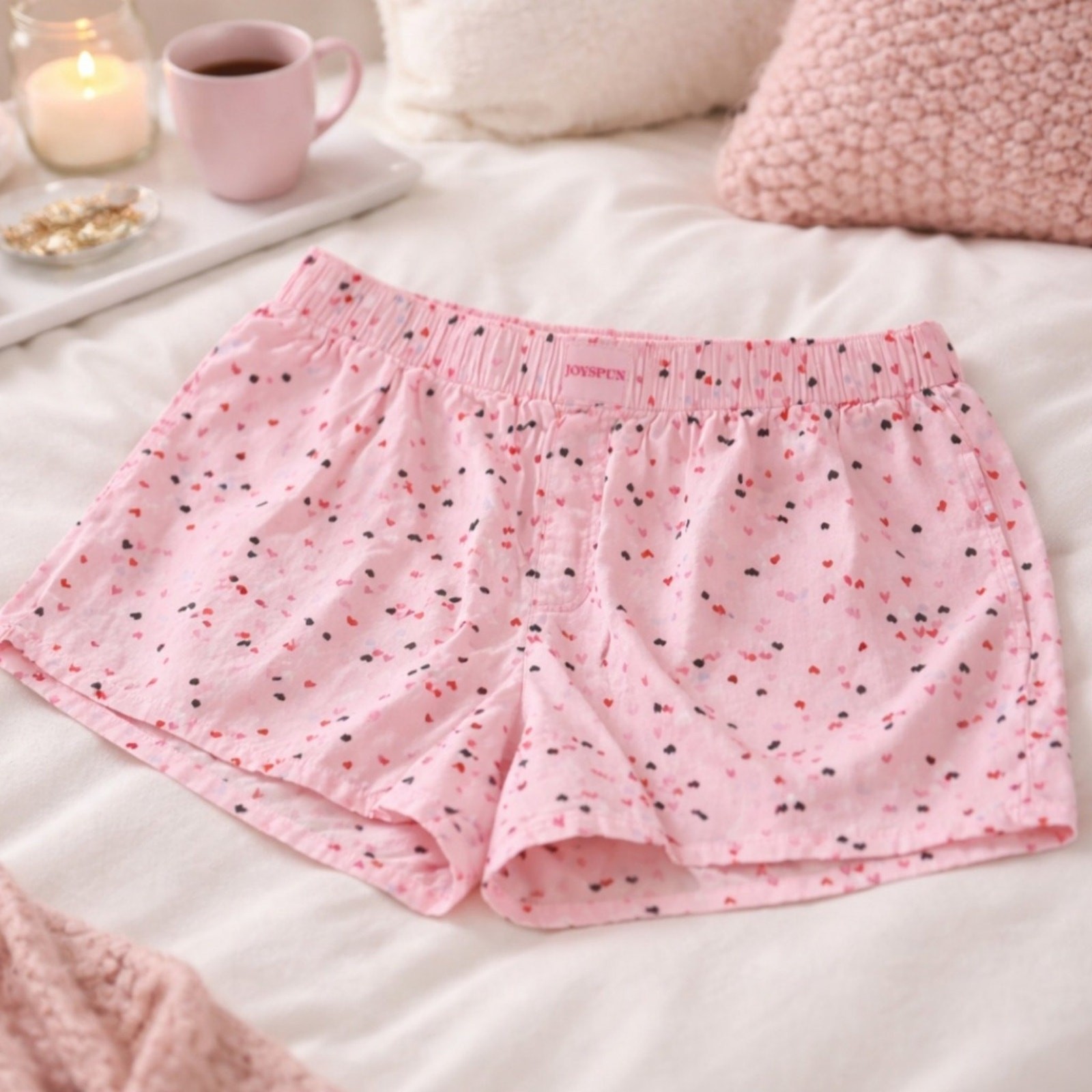 Joyspun Pink Heart Lounge Shorts Women’s Medium Pajama Sleep Shorts