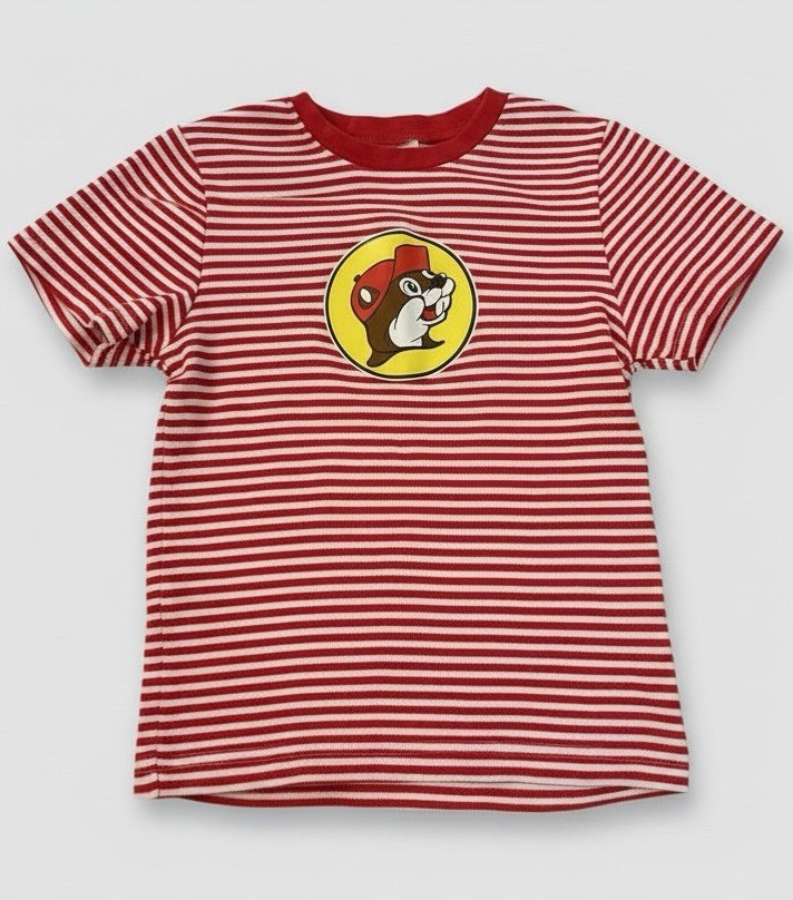 Buc-ee’s 4T Red/White Striped Logo T-Shirt Short Sleeve Crew Neck Cotton