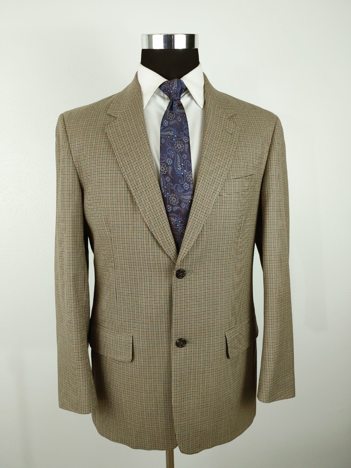 Vintage J Crew Blazer Men’s 40/41R Wool Brown Tan Houndstooth Sport Coat Jacket