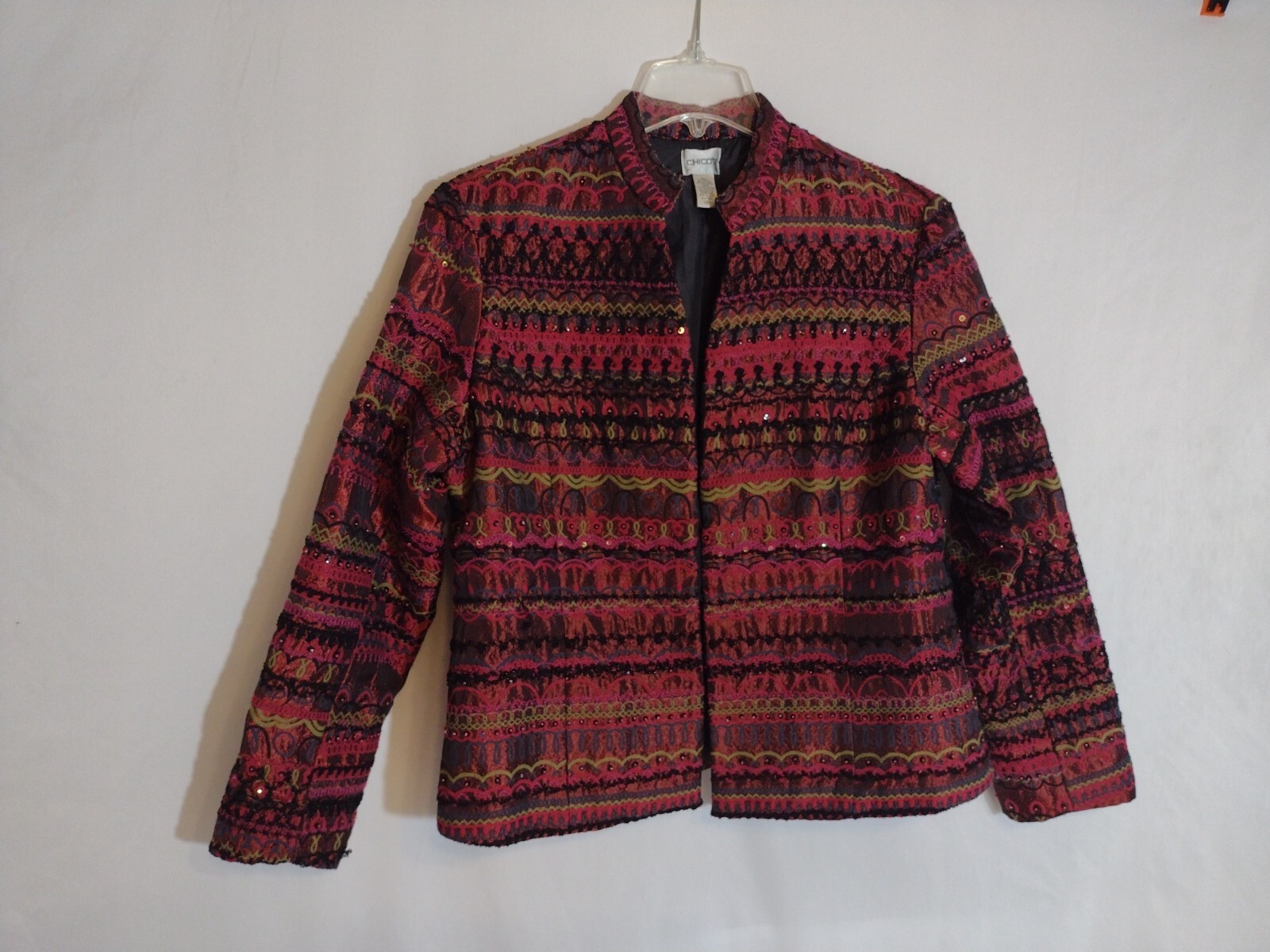 Chico’s Cocktail Jacket Open Front Embroidered & Sequin Accents