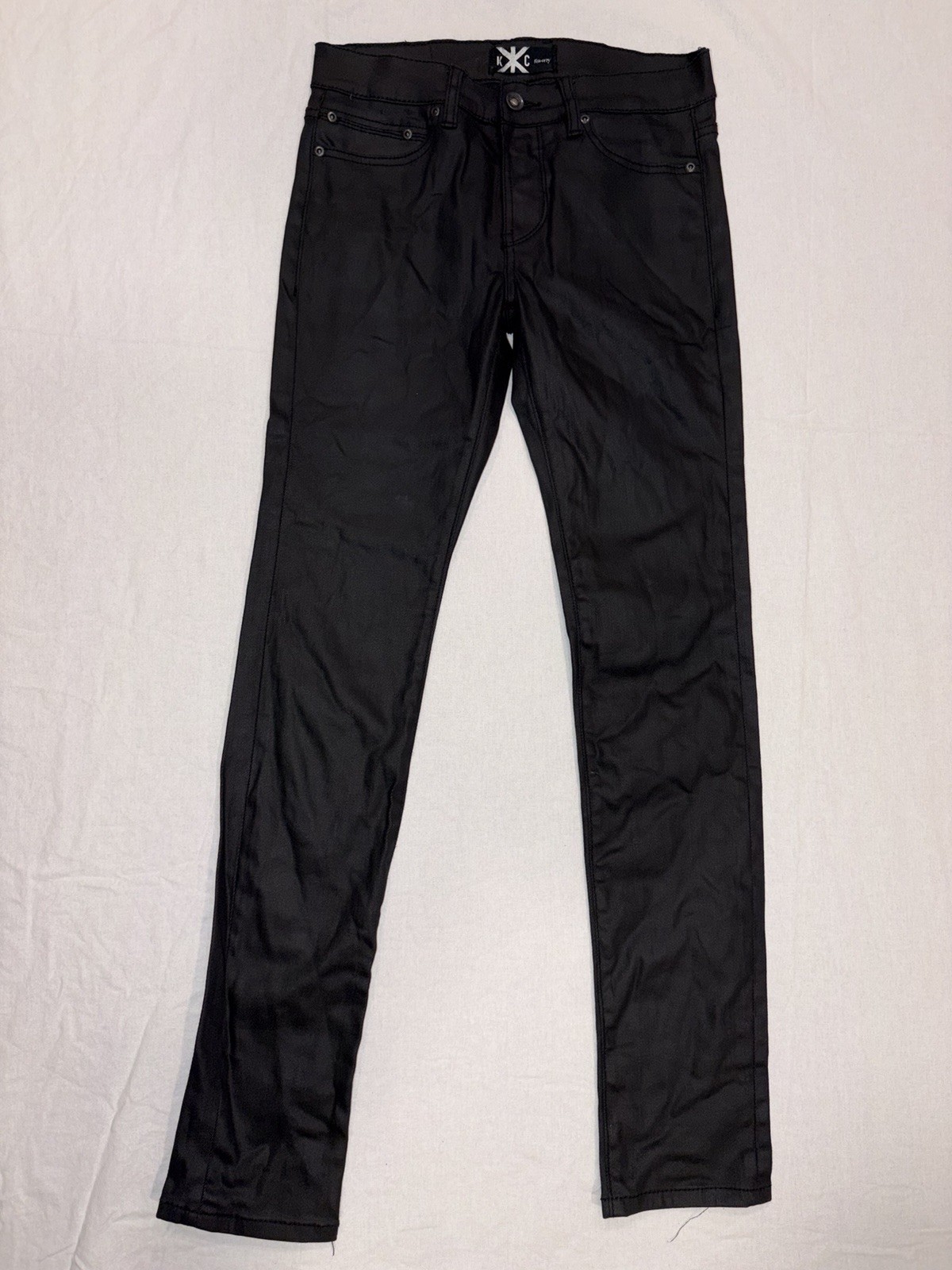 Kill City Black Waxed Denim Jeans Mens 28×30 Skinny Moto Biker Punk Excellent Co