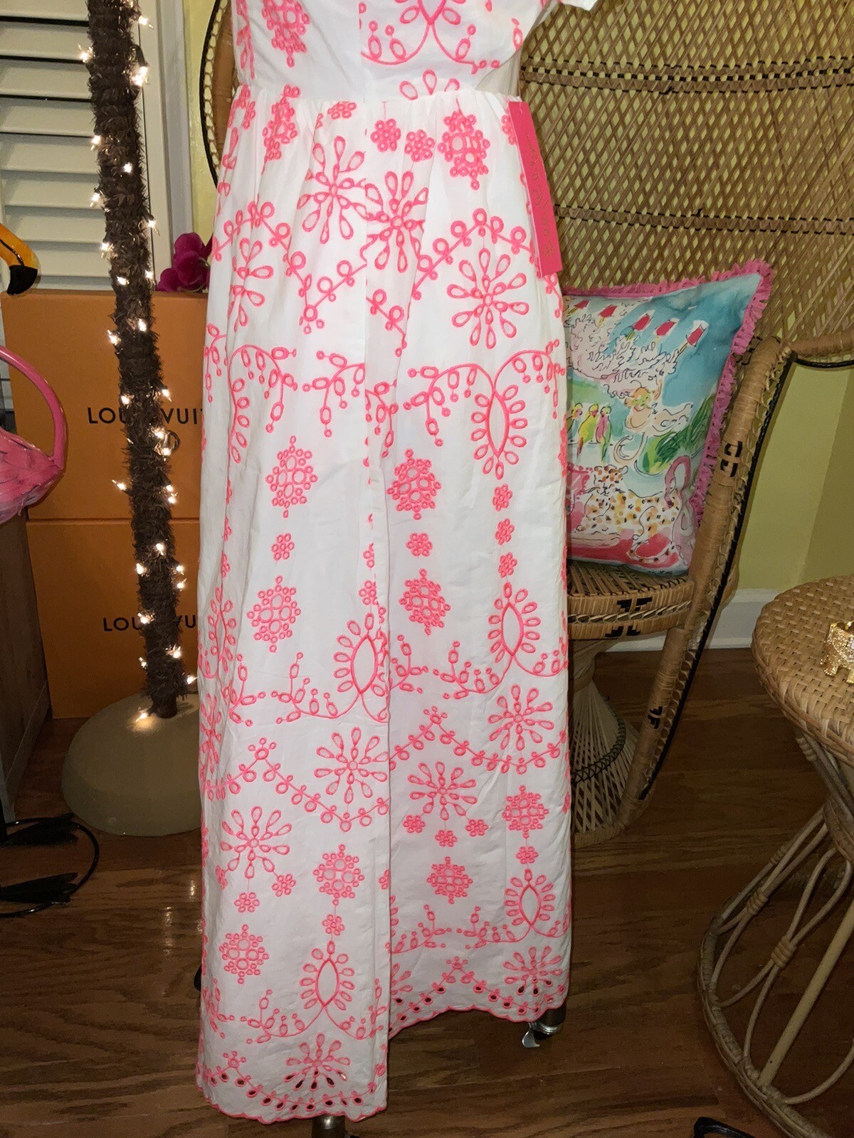 Lilly Pulitzer NWT Lillyanne Midi Dress Coral Neon Eyelet $298 Size 0,4,8,10
