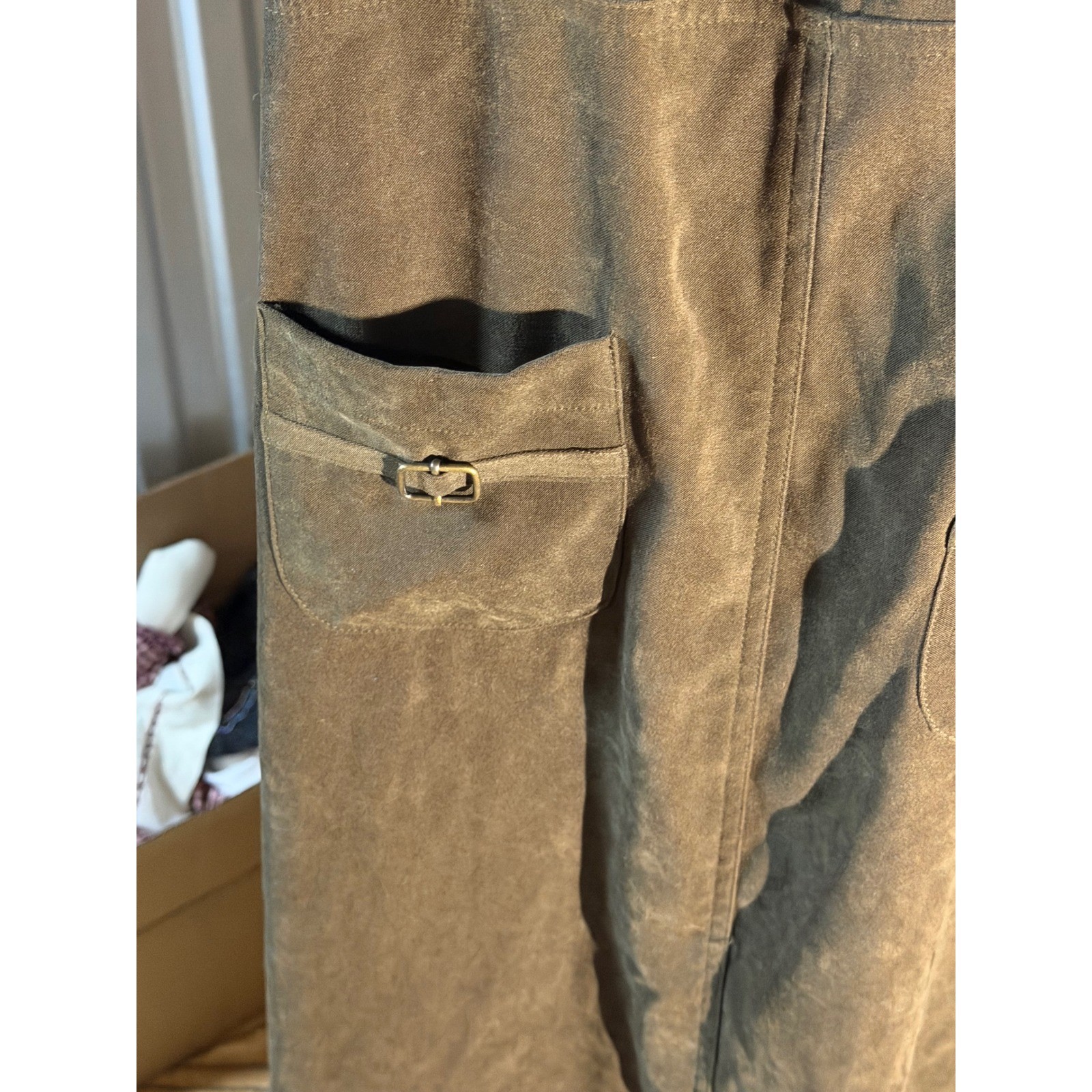 Kathy Ireland Olive Green Faux Suede Pinafore Maxi Dress Womens Medium Vintage