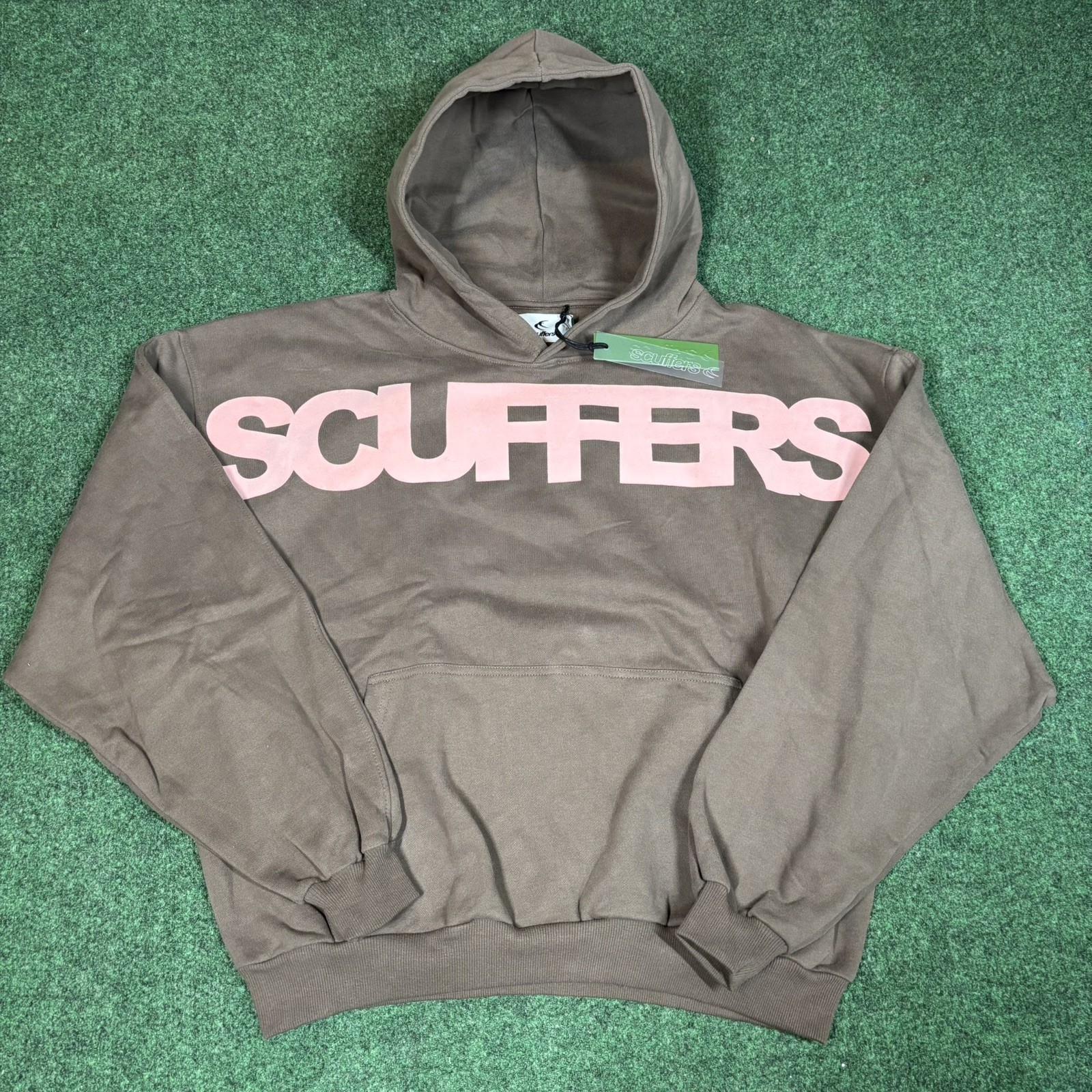 New Scuffers Icon Brown and Pink Spellout Hoodie Large