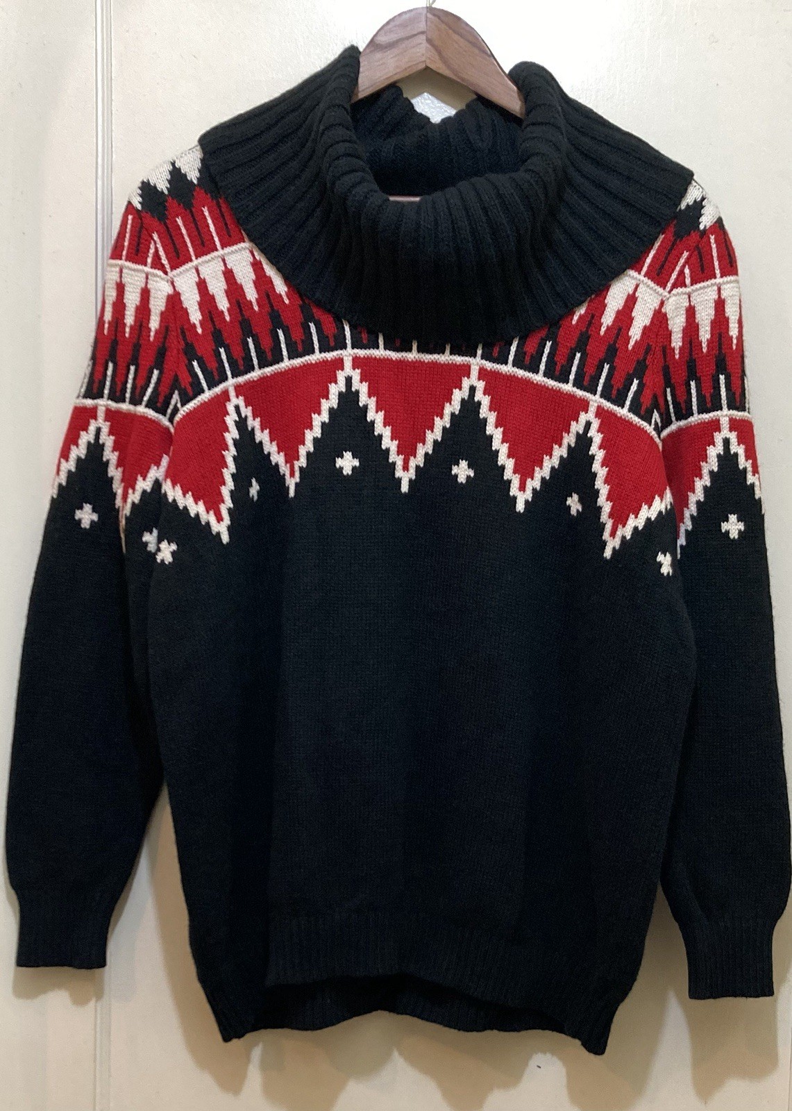 Ralph Lauren Women Cowl Neck Sweater 1X Nordic Fair Isle Wool Blend Southwestern