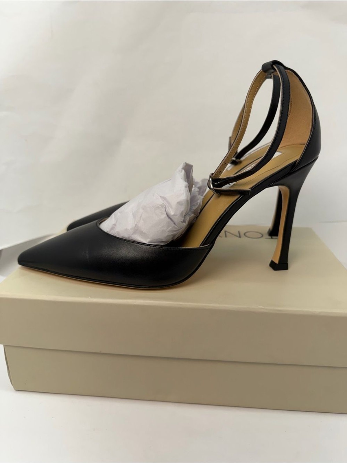 Tony Bianco Aztec Heel in Black Como leather high heel ankle strap pointed toe