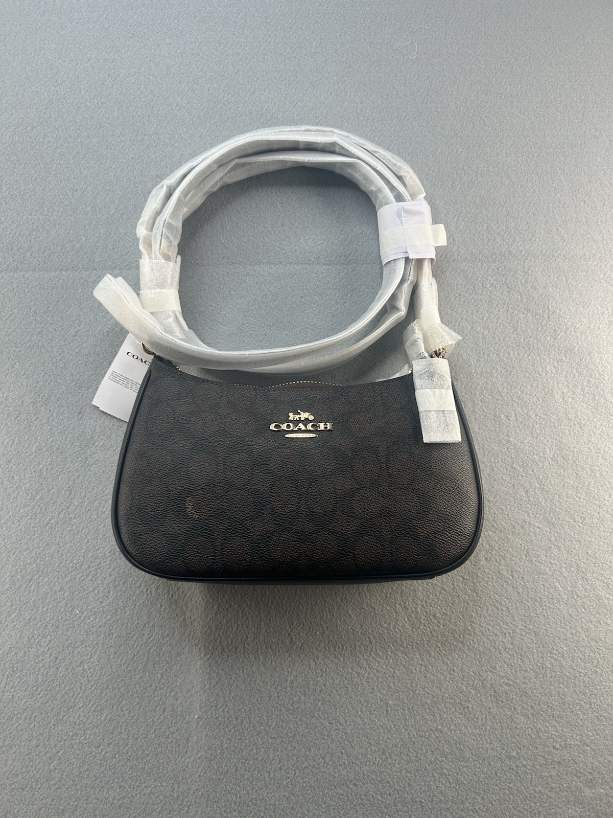 Coach Signature Teri Shoulder Bag Brown Black Leather NWT CV933