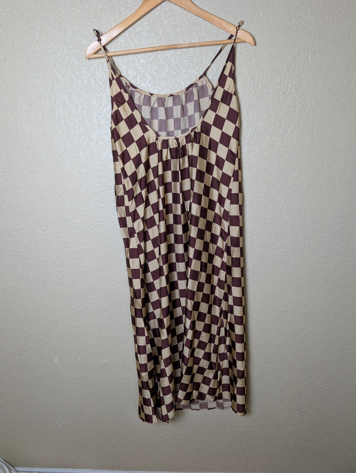 Brown Beige Neutrals Checkered Cupshe Tie Tank Midi Dress XS