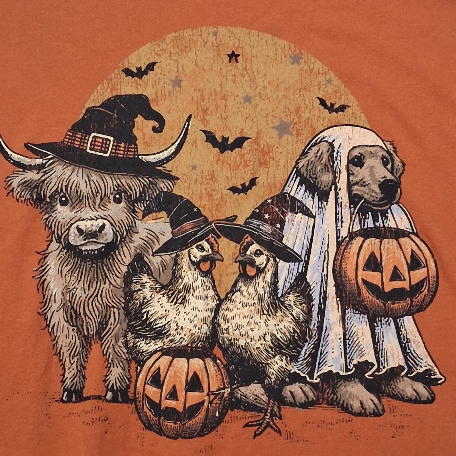 Goodie Two Sleeves Spooky Farm Animals Halloween Graphic Tee Orange Large