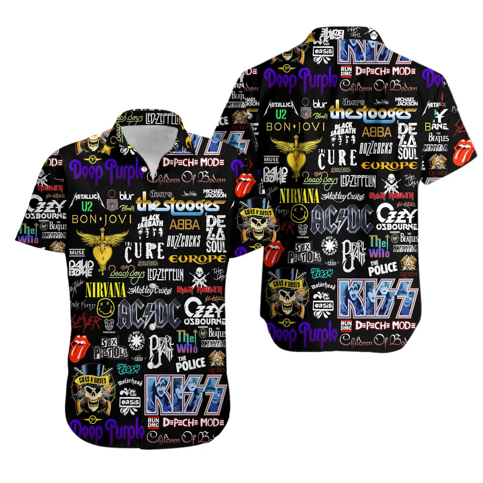 Retro 80s Classic Rock Band Hawaiian Shirt Vintage Music Fan Summer Beach Top