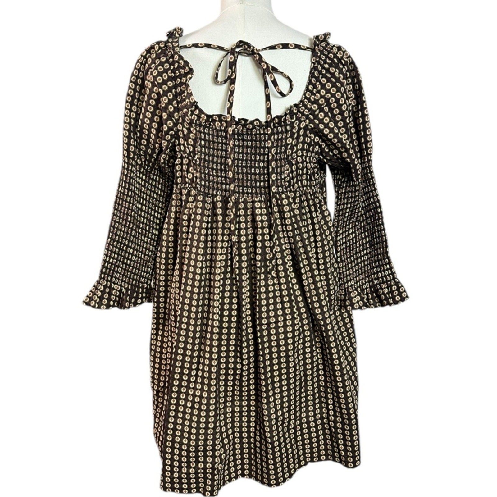 Free People Retro 70s Babydoll Star Dip Mini Dress in Black Combo Size Large