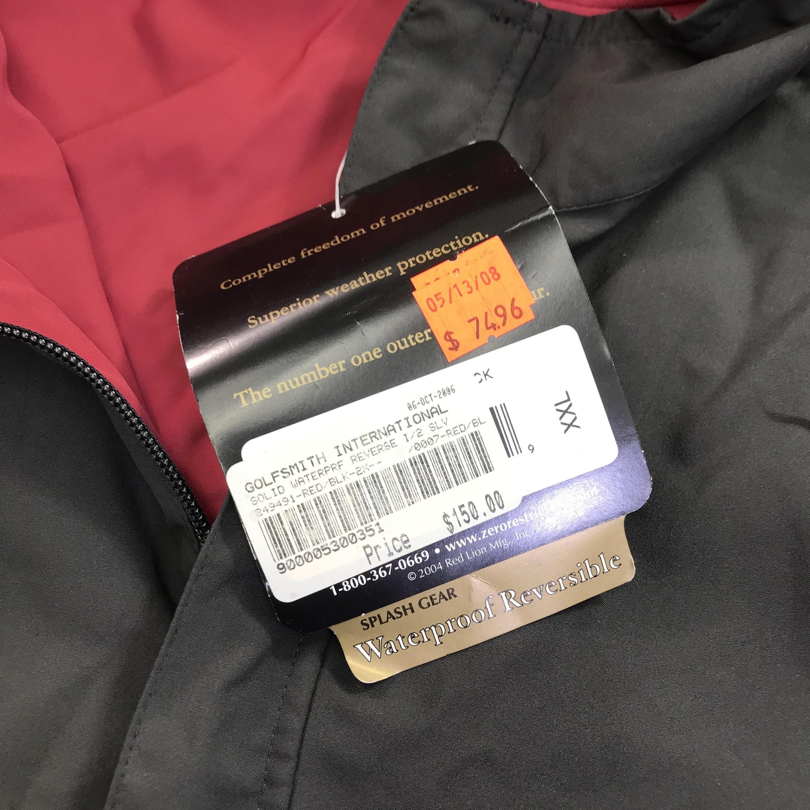 Zero Restriction Wind Jacket Mens 2XL Red 1/4 Zip Reversible Golf Rain Shell